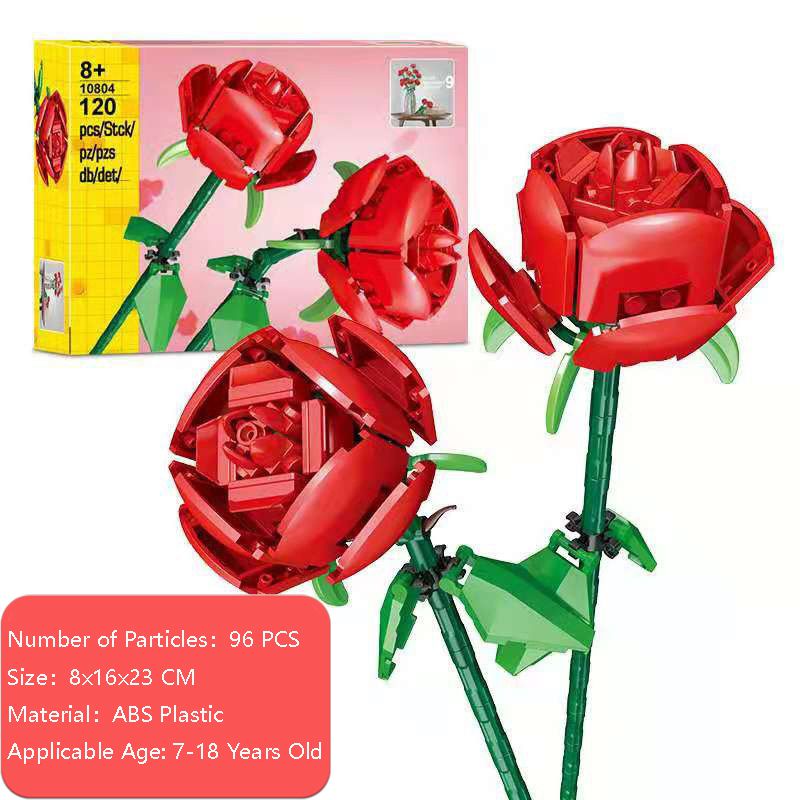 Mainan block Bunga | Flower Bouquet Botanical particle Block Bunga Rose building blocks Dekorasi