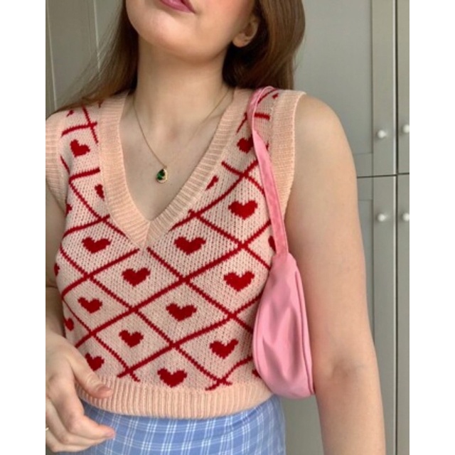 Heart Argyle Sweater Vest / Vest Rajut Wanita