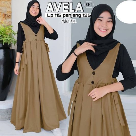 Dress Overall Avela-02 Matt Crepe Size Remaja Overall Set Inner Koleksi Fashion Outfit Muslimah