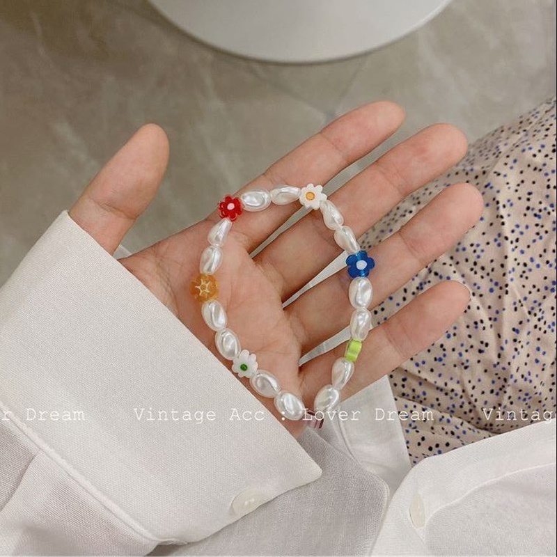 Korea Retro Geometric Flower Bracelet Necklace Pearl Color Flower Necklace