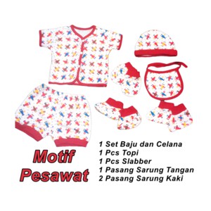 Setelan Bayi Baru Lahir / Newborn Baju Celana Pendek dg Topi Sarung Tangan Kaki & Slabber - Yobel M1