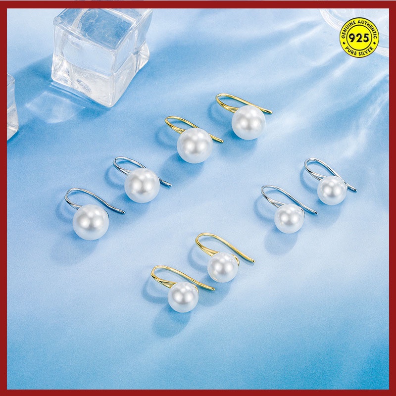 Anting Kait Sterling Silver Hias Mutiara Gaya Retro Perancis Untuk Wanita