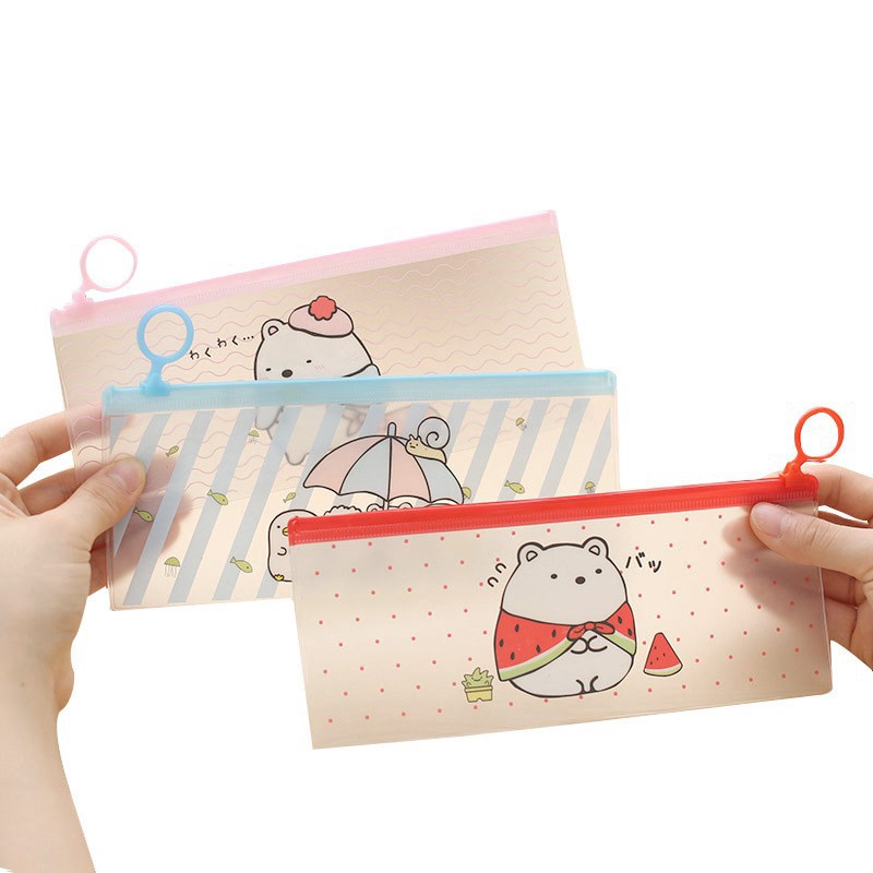 Tempat Pensil unik motif Transparan Sumikko Gurashi motif zipper-Sumikko Biru
