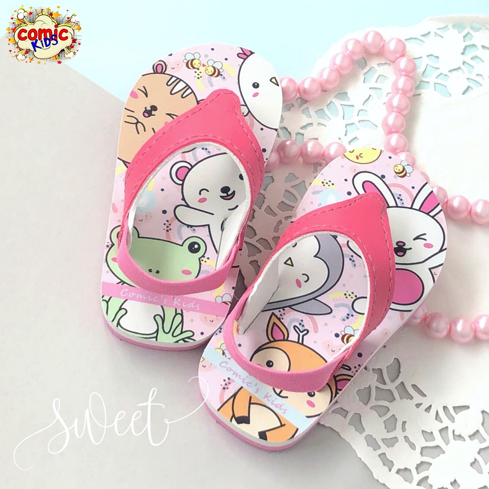 Sendal Anak Perempuan Comickids Sandal Jepit Bayi Kids Pink Slippers Flip Flop Girls Sweet Animals