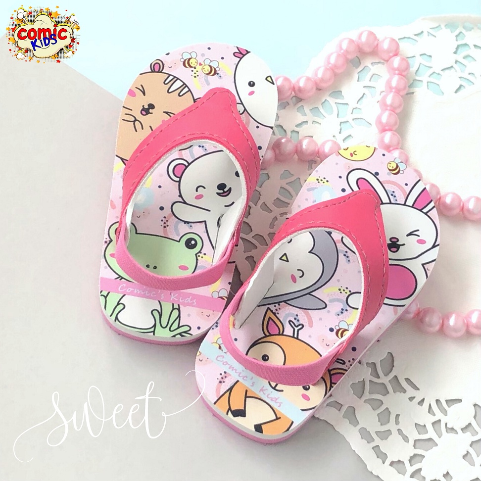 Sendal Anak Perempuan Sandal Jepit Anak Bayi Perempuan Sepatu Sandal Selop Anak Perempuan Warna Merah Muda Putih Kids Pink Slippers Animal Cute Girls Flip Flop Girls Baby Toddlers COMICKIDS SWEET ANIMALS