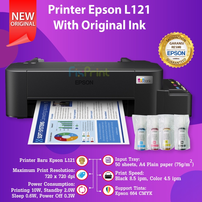 Printer Epson Tank L121 ORIGINAL Pengganti Printer Epson L120 A4 Ink Tank Infus Pabrik Print Saja Print Foto Warna Photo Murah