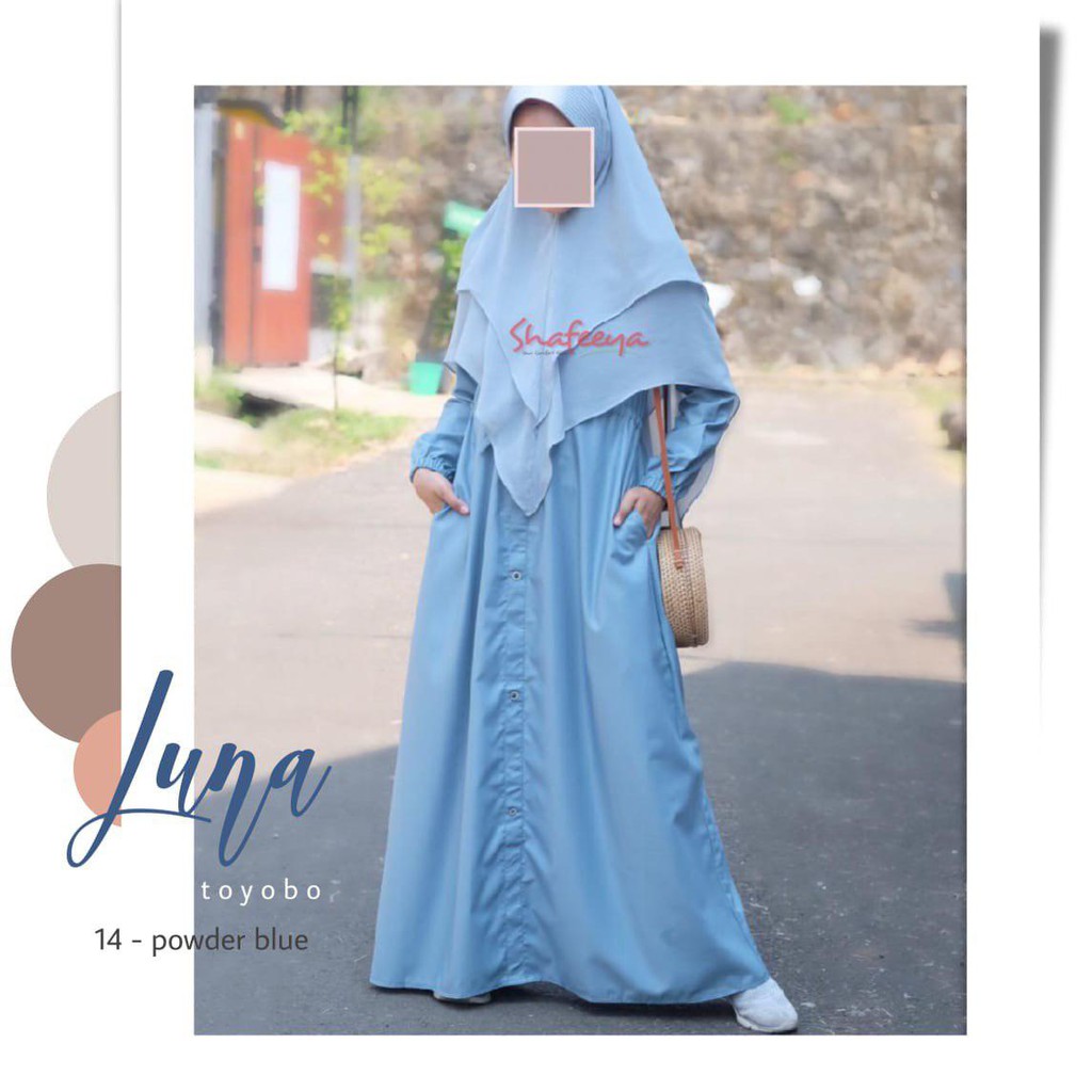 Gamis LUNA Toyobo Original by Shafeeya - Gamis Syari Terbaru - Dress Kantoran Polos Cantik Elegan