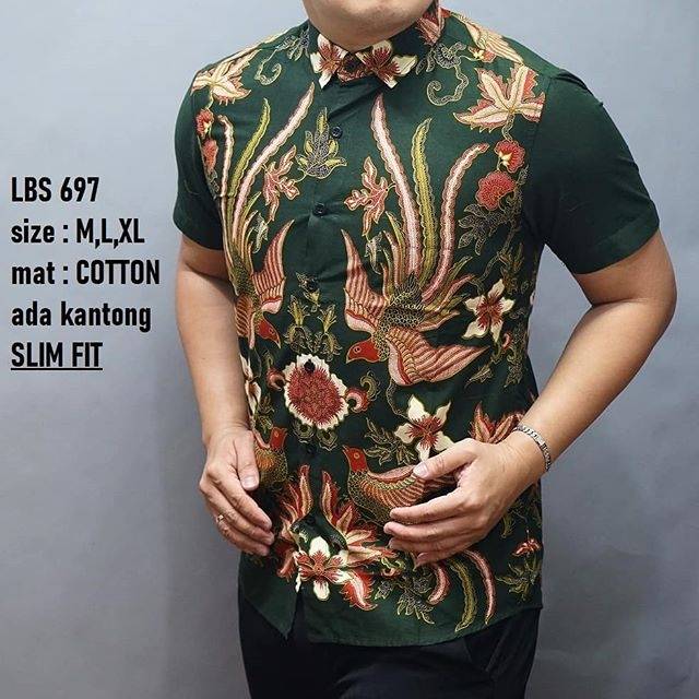 LBS 697 HEM KEMEJA BATIK PRIA SLIMFIT LENGAN PENDEK LUIGI BATANI