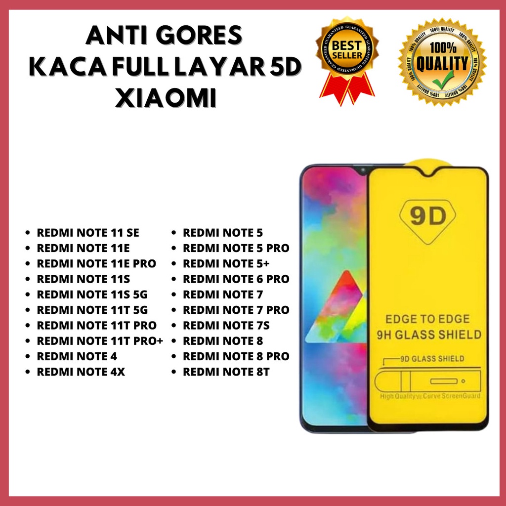 TEMPERED GLASS 5D - REDMI NOTE 11 SE-NOTE 11E-NOTE 11E PRO-NOTE 11S-NOTE 11S 5G-NOTE 11T 5G-NOTE 11T PRO-NOTE 11T PRO+/NOTE 4-NOTE 4X-NOTE 5-NOTE 5 PRO-NOTE 5+/NOTE 6 PRO-NOTE 7-NOTE 7 PRO-NOTE 7S-NOTE 8-NOTE 8 PRO-NOTE 8T (HOKKY ACC)