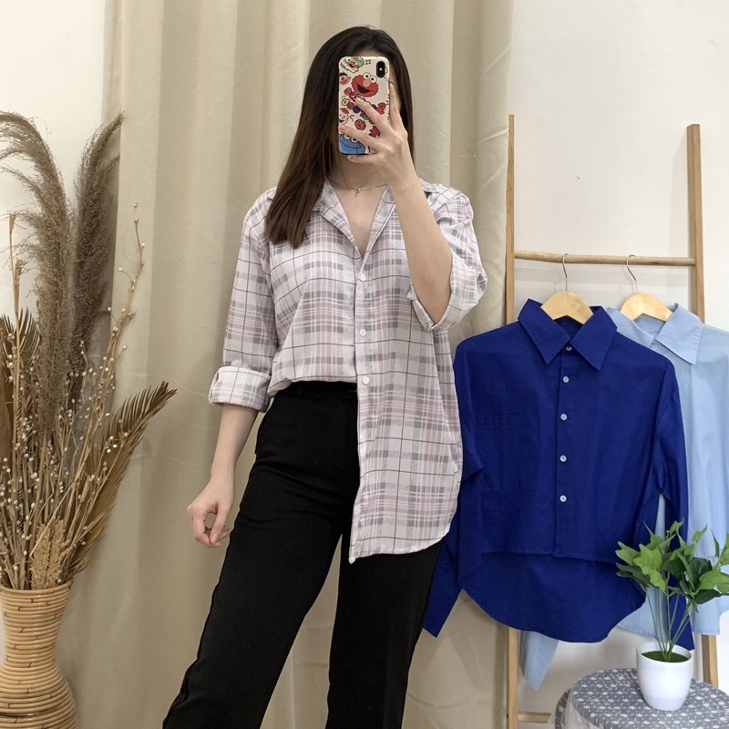 Naru Oversize Shirt - PLENARIO ID | Kemeja wanita - atasan wanita - blouse wanita - oversize - COD-Dusty Pink