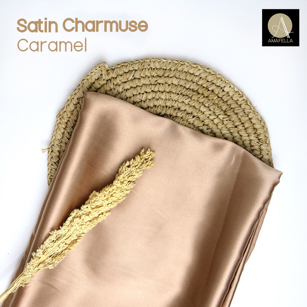 1/2 meter Kain Satin Charmuse / Sateen Silk Premium Caramel