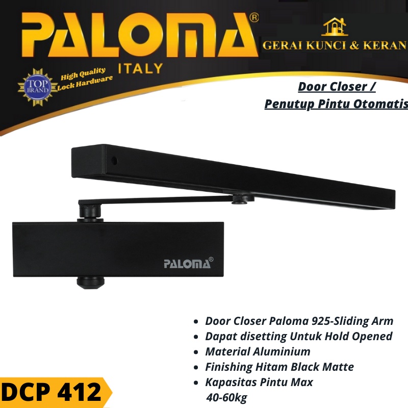 DOOR CLOSER PALOMA 925-SLIDING ARM DCP 412 PENUTUP PINTU OTOMATIS HITAM BLACK MATTE