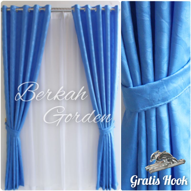 Gorden Minimalis Jendela Pintu Kamar Motif Embos Batik Hijau Ungu Biru Model Smokring