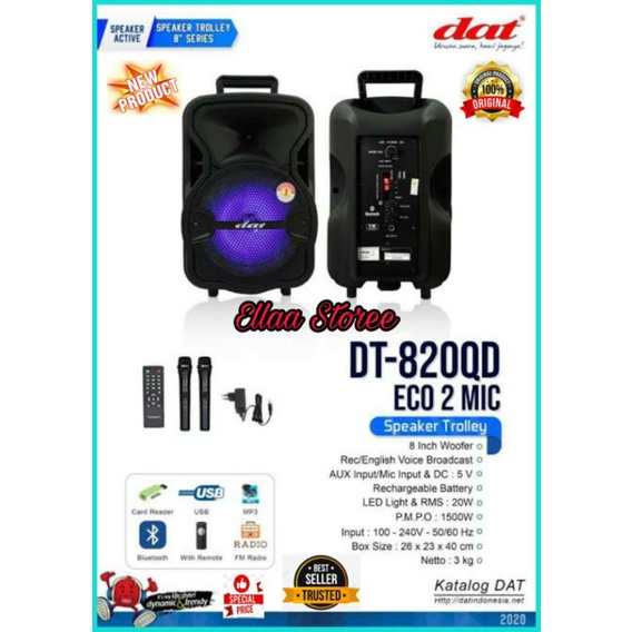 Speaker Portable DAT Bluetooth Usb Karaoke Di Smart Tv DT-820QD Grosir