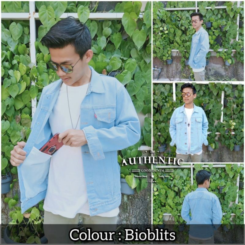 (BISA COD) jaket jeans hijau tua,green army saku dalam pria