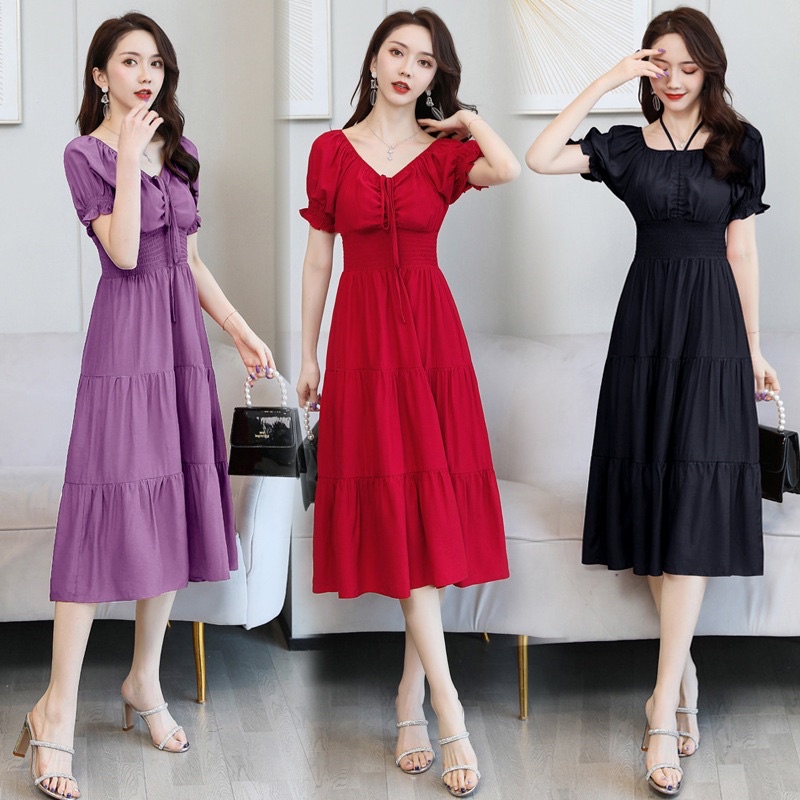 DS832 • Sabrina Plain Dress Import • Fashion Wanita