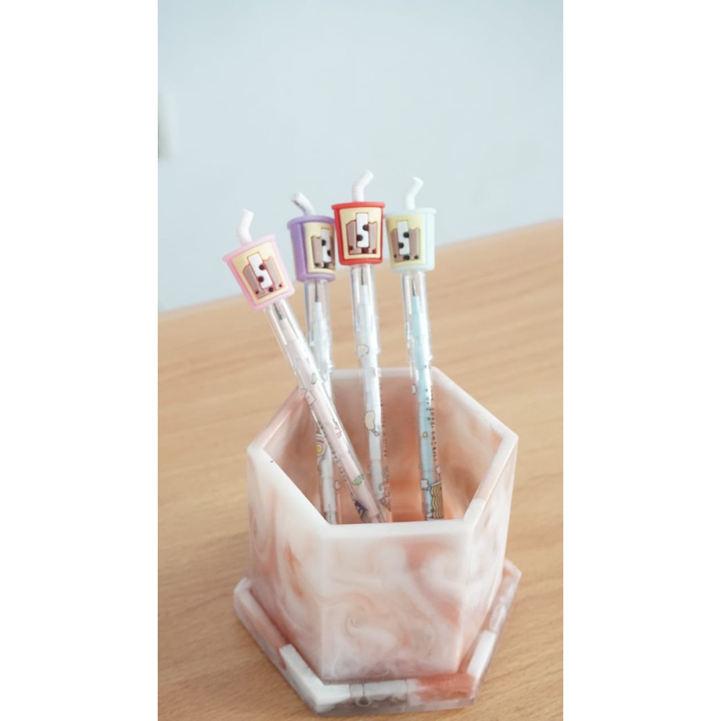 SELUSIN PENSIL BUBBLE TEA ISI 12 PCS PENSIL BOBA BENSIA MILK TEA PENSIL SUSUN KARAKTER