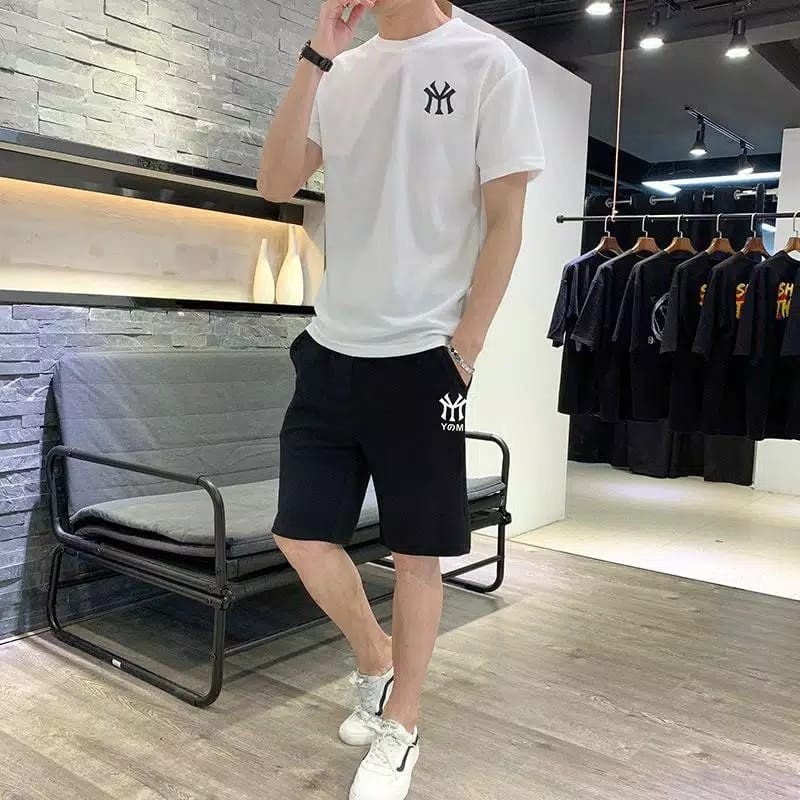 STELAN SETELAN PRIA BAJU KAOS LENGAN PENDEK SET COWOK + CELANA PENDEK YGM