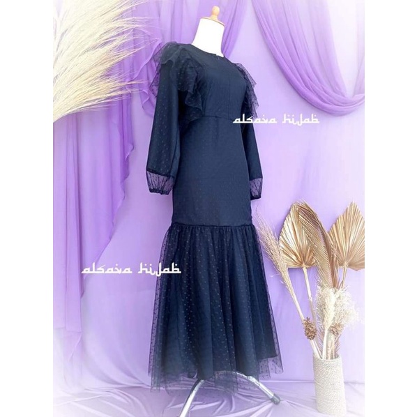 ALSAVA - Dress tile dot snow model duyung furing crepe / tille salju dotty tulle polkadot snow