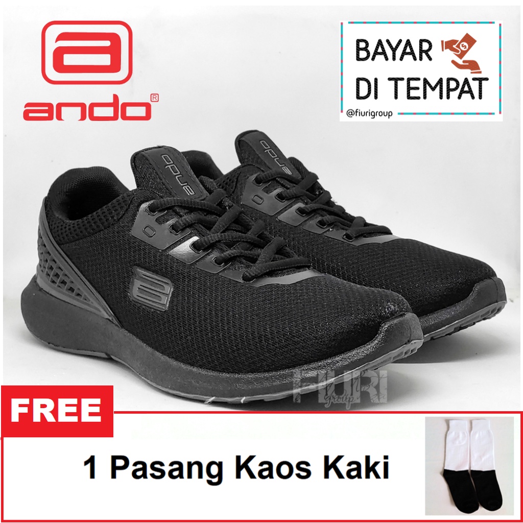 ANDO Man All Black Sepatu Kets Pria - Sepatu Sneakers Pria - Sepatu Olahraga Sport Pria - Sepatu Casual - Sepatu Jogging Lari Fitness Gym Senam Pria - Sepatu Sekolah Bertali SMP SMA