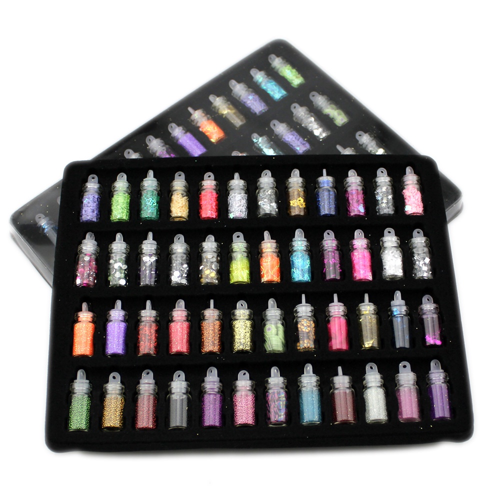 Fashion 48 Pcs/set Kuku Seni Pigmen Glitter Bubuk Set 48 Warna DIY Manikur Dekorasi