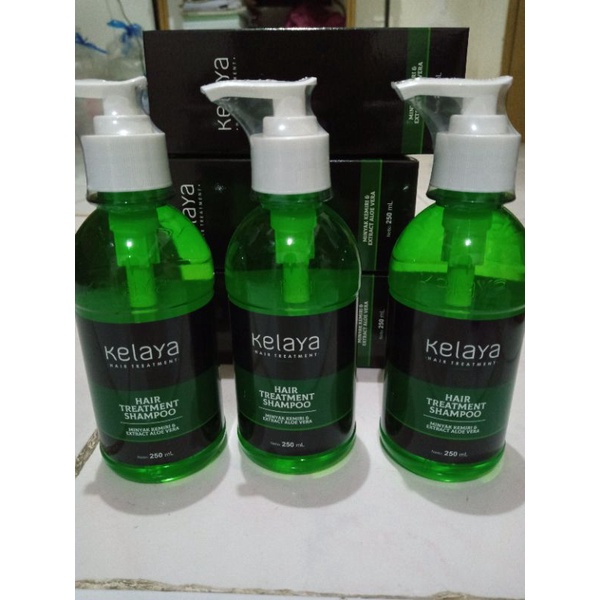 Shampo KELAYA HAIR TREATMENT SHAMPOO perawatan rambut rontok 250 ml ORIGINAL paket Komplit hair serum minyak kemiri-3 Botol Shampoo