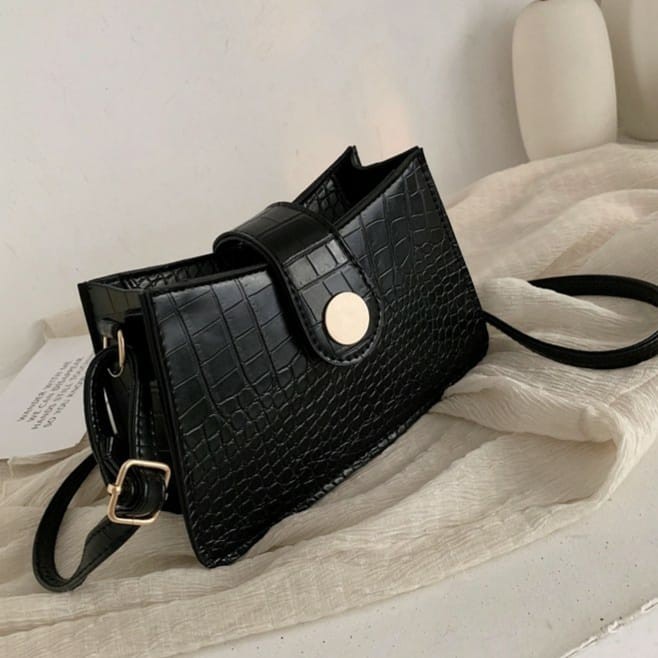 TSK - TAS SELEMPANG KECIL IMPORT KULIT CROCO MURAH FASHION KOREA HITAM WANITA ZERZA