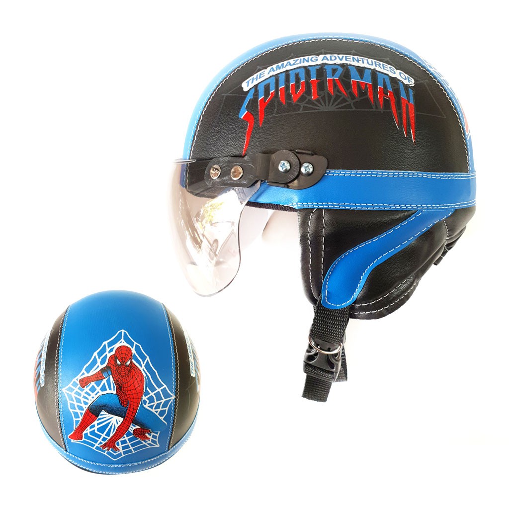 Helm Kulit Retro Untuk Anak Motif Spiderman