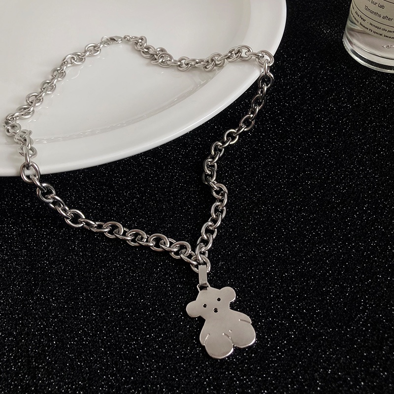 Kalung Rantai Dengan Liontin Beruang Warna Silver Untuk Wanita