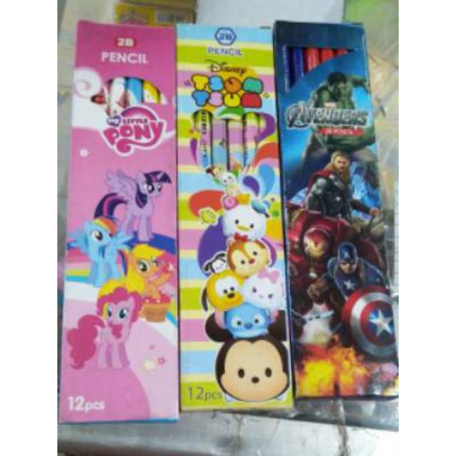 

1 Pack Isi 12 Pcs Pensil Karakter 2B Motif Lucu