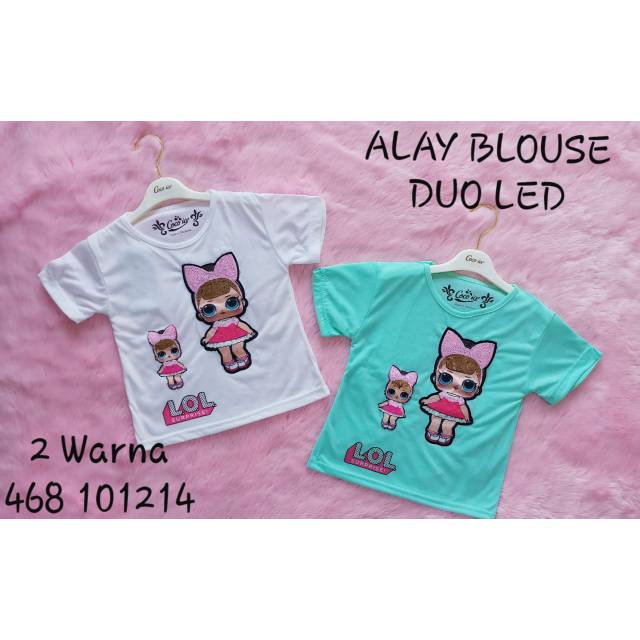 Kaos Anak Perempuan Model Baru Aplikasi Usap Squin Squins Blus  Duo Led Nyala Lampu LOL Unicorn
