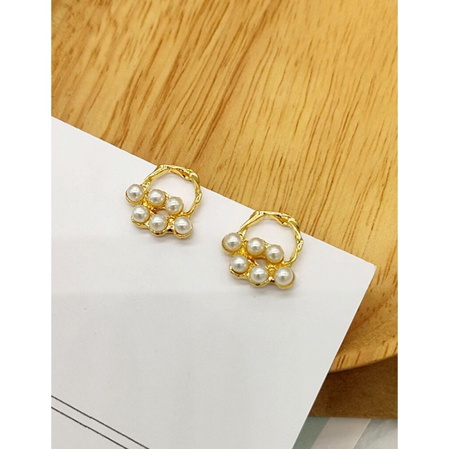 LRC Anting Tusuk Fashion Gold Pearl Hollow Geometric Circle Earrings F57474