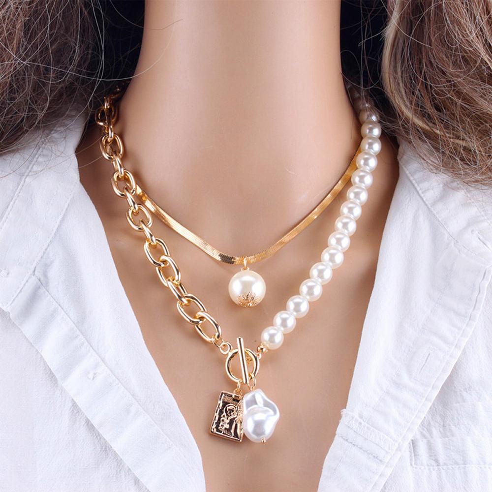 Rebuy Multilayer Pearl Necklace Untuk Wanita Potret Warna Emas Perak Leher Rantai Butterfly Necklace