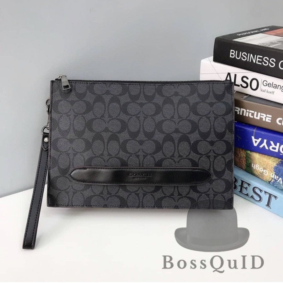 Coach Manhattan Pouch In Signature Canvas Charcoal