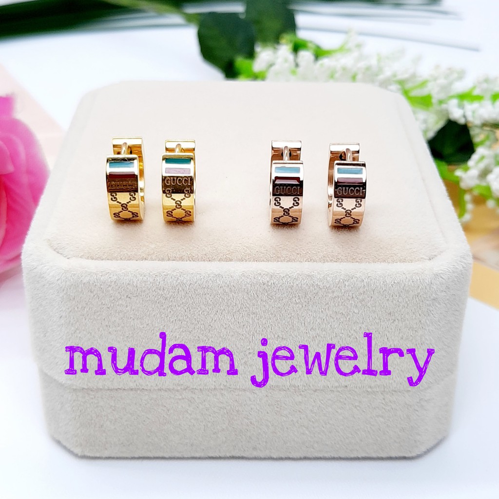 Anting Jepit Titanium Gc Simple dan Mewah Tersedia Warna Gold dan Rose Gold