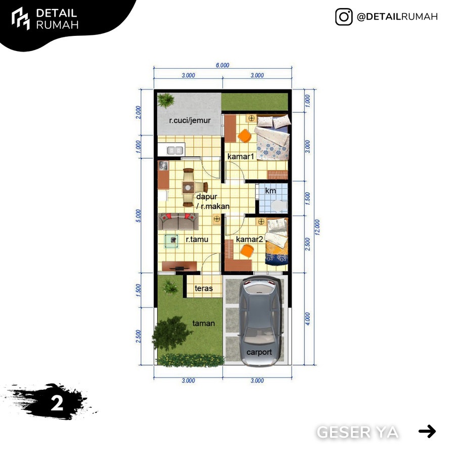 Jual DESAIN RUMAH MINIMALIS TYPE 36 / 72 Z001 , DI LENGKAPI GAMBAR KERJA | Shopee Indonesia - Denah Rumah Minimalis 4 Kamar Tidur Type 36