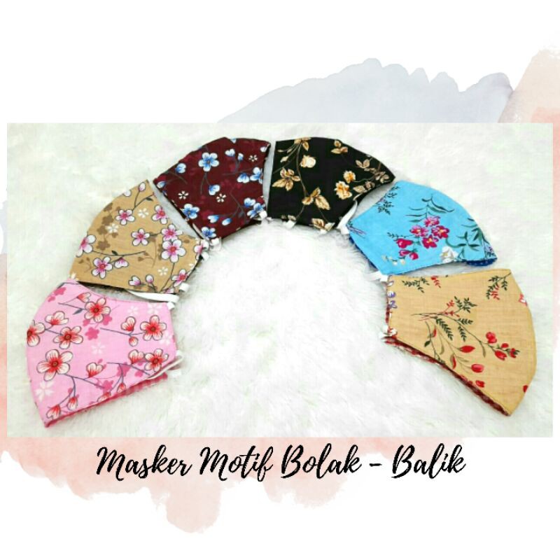 Masker Kain Duckbill Katun Motif Bolak Balik (Headloop/Hijab &amp; Earloop) Murah, Adem