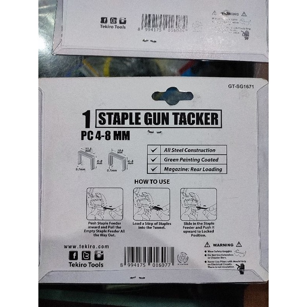 Tekiro SG1671 staple gun tacker staples tembak 4-8mm SG 1671