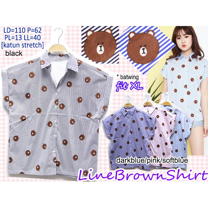 Kemeja Line Brown Shirt XL JUMBO BIGSIZE