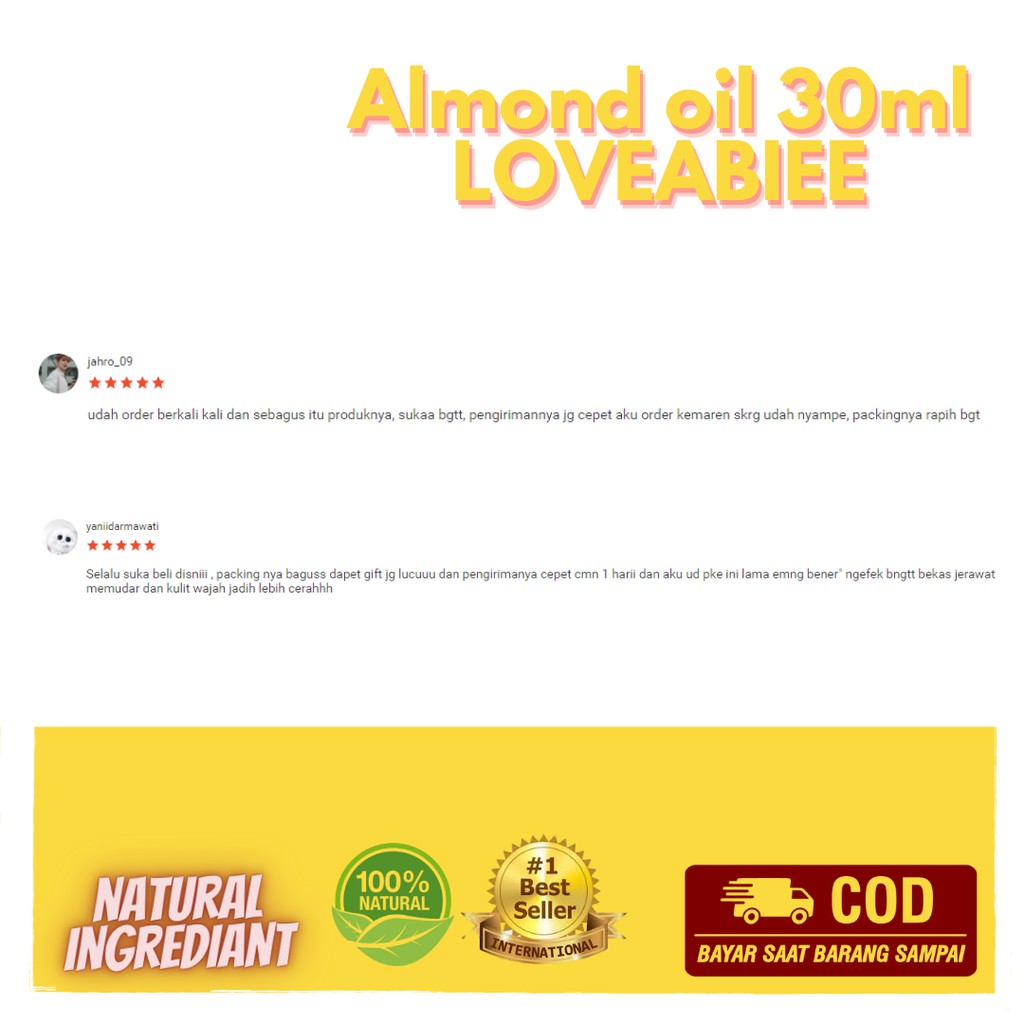 Almond oil 30ml buy1get1 untuk Glowing non komedogenik radang menenagnkan kulit kemerahan anti aging