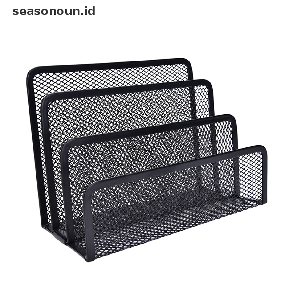 (seasonoun) Rak Organizer Mesh Hitam Holder Kertas Surat / File Untuk Meja Kantor