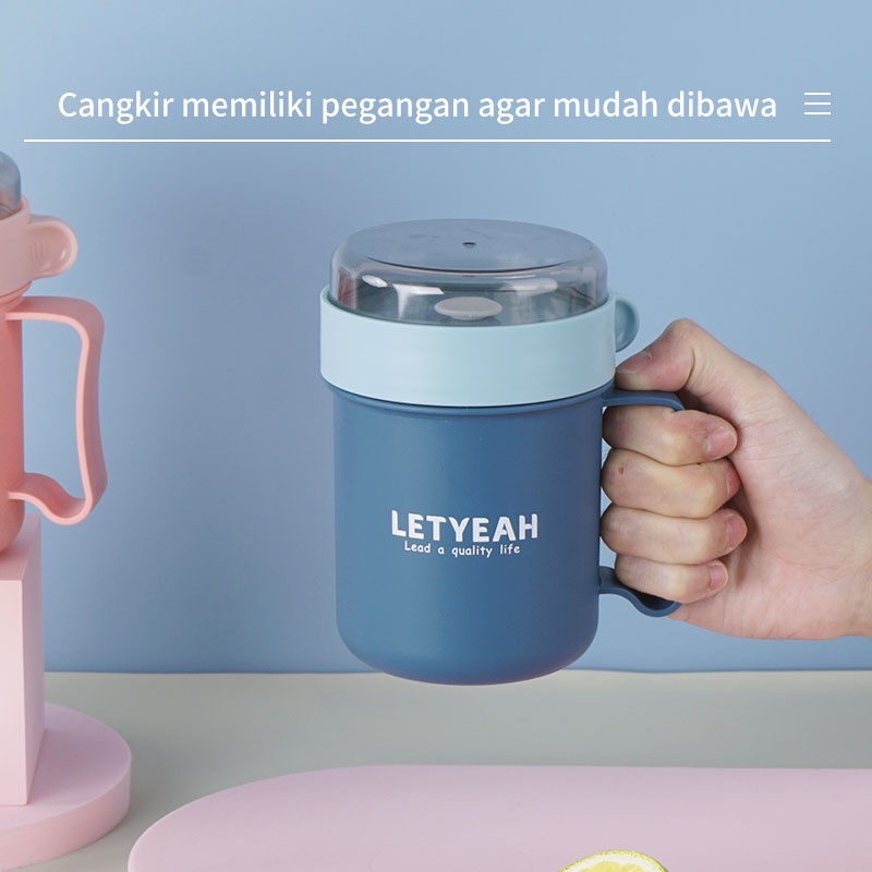 Letyeah &amp; Kaizenliving Cangkir sup anti tumpah 500 ml mangkok sup portable free sendok free bpa