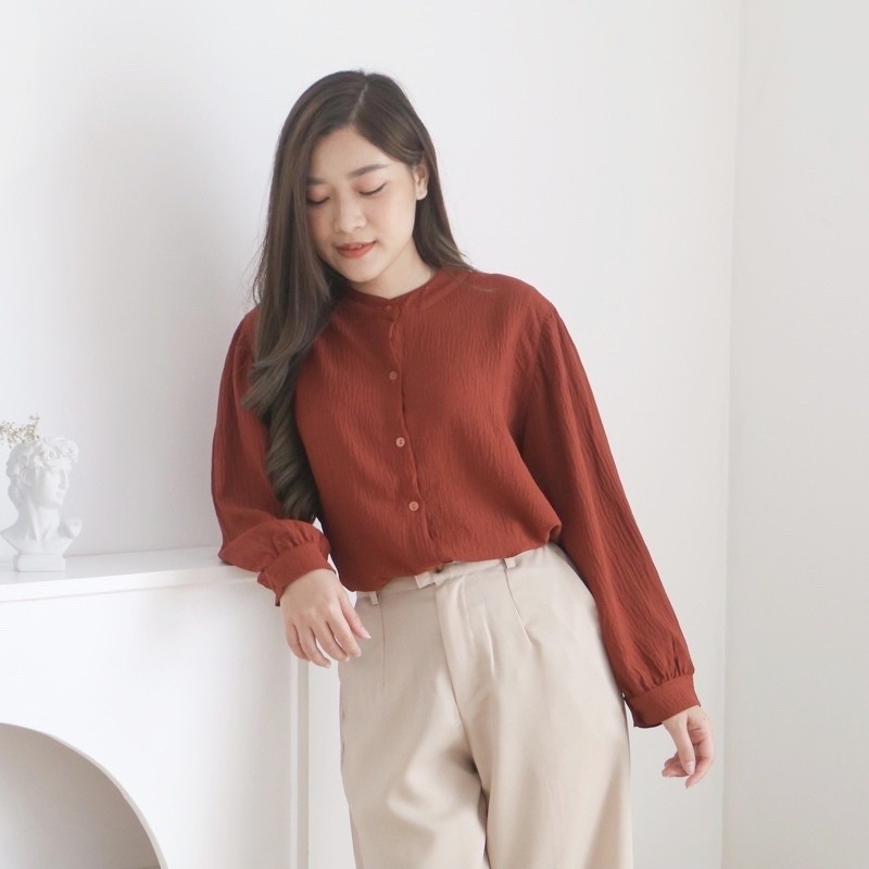 Aisa Blouse Crinkle Premium Kemeja Formal Kerja / Crinkle Blouse Shanghai-AISA CORAL BATA