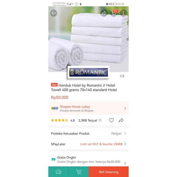 Handuk Hotel by Romantic // Hotel Towell 400 grams 70x140 standard Hotel bintang 2 dan 3