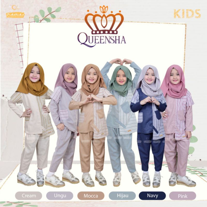 ORI OIDOKIDS ONE SET TUNIK ANAK QUEENSHA SETELAN BAJU CELANA HIJAB KIDS 3-7 TAHUN