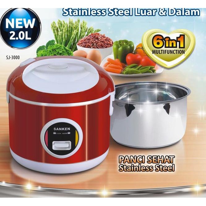 KZS SANKEN RICE COOKER STAINLESS 6 IN 1 - SJ-3000 TNZ