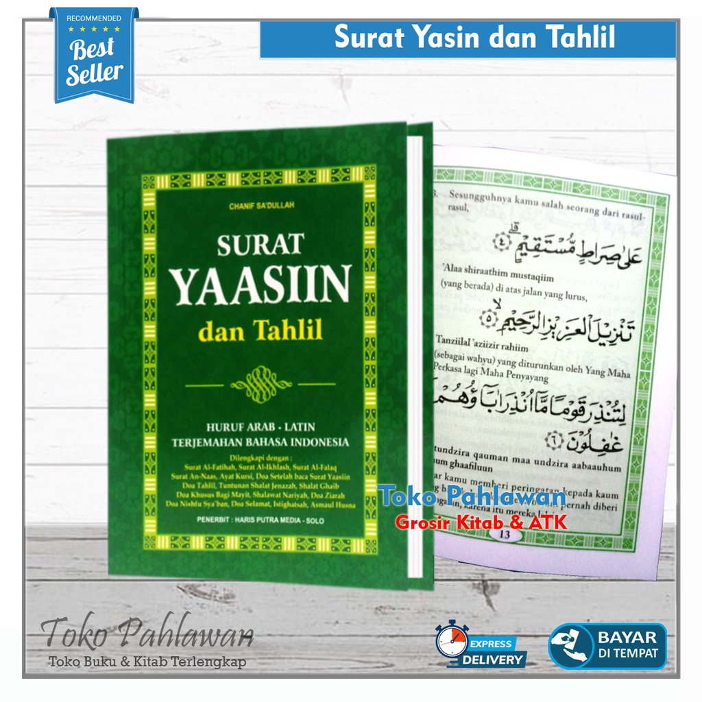 Buku Surat Yasin dan Tahlil huruf arab latin terjemah indonesia HVS dilengkapi dengan kumpulan doa d