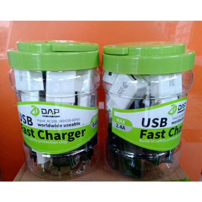 Adaptor Charger 2,4A DAP / Batok D-AT5 Hitam &amp; Putih