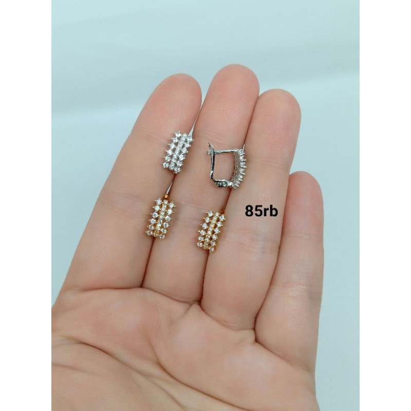 Anting jepit silver 925 listring pagar 3 baris / perhiasan perak 925 berlapis emas import