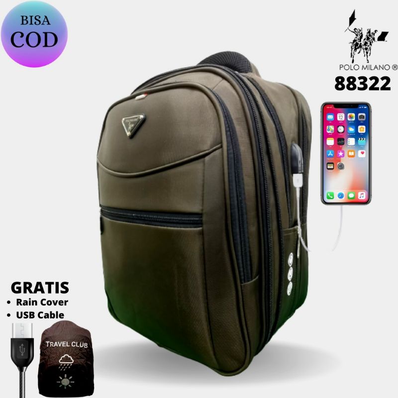 Tas RANSEL POLO MILANO USB 18 INCH 88332 Tas Pria RANSEL IMPORT RANSEL LAPTOP RANSEL ANTI AIR RANSEL FREE USB AND RAINCOVER